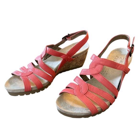 Naturalizer Novak Cork Wedge Coral Slingback Shoes Size 8W - Picture 1 of 8